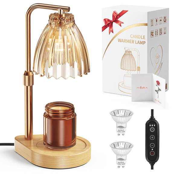 SOARFLY Candle Warmer Lamp with Timer Dimmable, Adjustable Height Scented Wax Melt Warmer Light with 2*50W Bulbs for Bedroom Home Dec, Christmas Birthday Gift for Mom or Friend