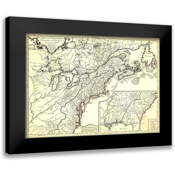 Unknown 14x11 Black Modern Framed Museum Art Print Titled - English French Possessions Canada Louisiana - 1756
