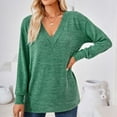 thumbnail image 5 of Women Long Sleeve Shirt V Neck Pure Color Casual Loose Women Long Sleeve T Shirt Undershirt for Home Party Work Green XL, 5 of 6