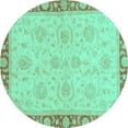 thumbnail image 1 of Ahgly Company Machine Washable Indoor Round Oriental Turquoise Blue Traditional Area Rugs, 5' Round, 1 of 4