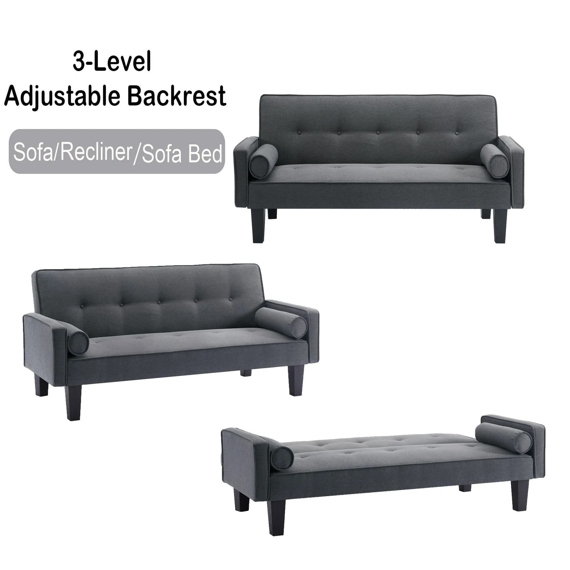72" Convertible Loveseat Sofa Bed Sleeper Daybed,Modern Upholstered Folding Recliner,Small Futon Sofa for Living Room Apartment Office,Gray 02