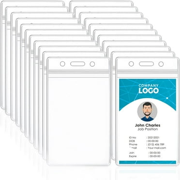 50 Pcs ID Card Name Badge Holder Clear Vertical Waterproof Plastic Name Tag Badge Holder for Office, Event, Conference