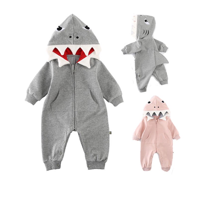 Cute Baby Boy Girl Shark Romper Bodysuit Funny Babgyrow Hooded Clothes Outfit US