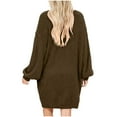 thumbnail image 4 of ClodeEU Women's Plush Pullover Sweater Dress, Long Sleeve V Neck Sweatshirt,Loose Oversized Sweaters Dresses Brown,Womens Plus XXL, 4 of 8