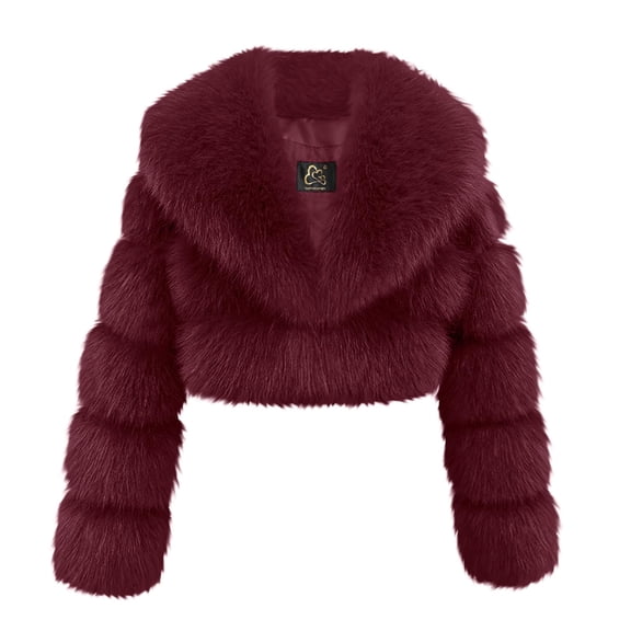 Women's Faux Fur Cropped Coat Fluffy Faux Fur Jacket Long Sleeve Lapel Furry Winter Warm Shaggy Parka Short Coats