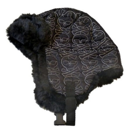 Fur Quilted Hat - Oxygen Boys Quilted Black Skulls Trapper Hat Fur Trim Winter Hat Aviator