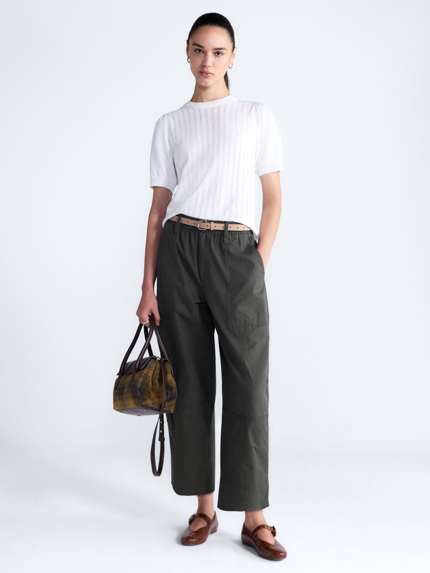 Free Assembly Women's and Women's Plus High Rise Cropped Cargo Barrel Pants, 26.5" Inseam, Sizes XS-4X