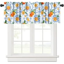 Summer Orange Window Valance Curtains, Italian Navy Blue Tile Burlap Watercolor Orange Fruit Window Valances Treatments for Farmhouse Kitchen Living Dinning Room Café Décor 54x18inch