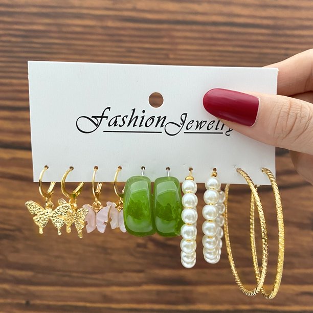 Juego De Pendientes De Gota De Pato De Mariposa De Corazón Colorido Para Aro De Serpiente De Perlas Accesorios De Joyería Para Mujeres