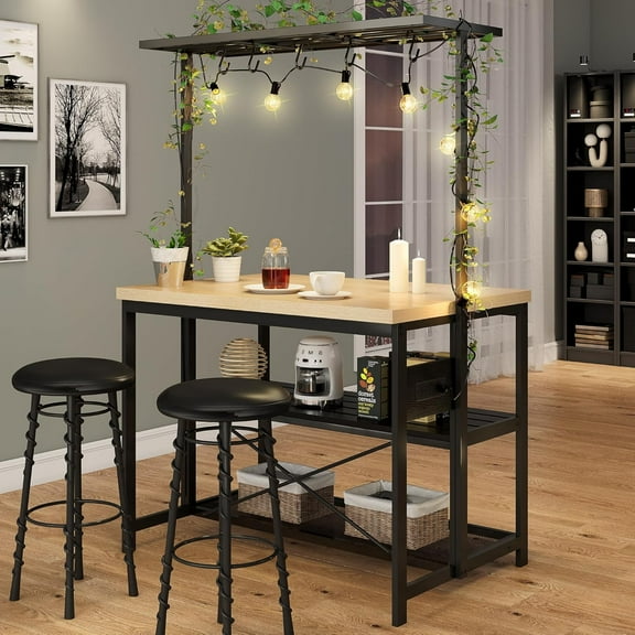 WALYWIK Kitchen Island with Storage, Bakers Rack with Power Outlet, Island Table for Kitchen,3 Tier Microwave Stand Oven Shelf,Large Coffee Bar Table, Storage Shelf Living Room,5 Hooks