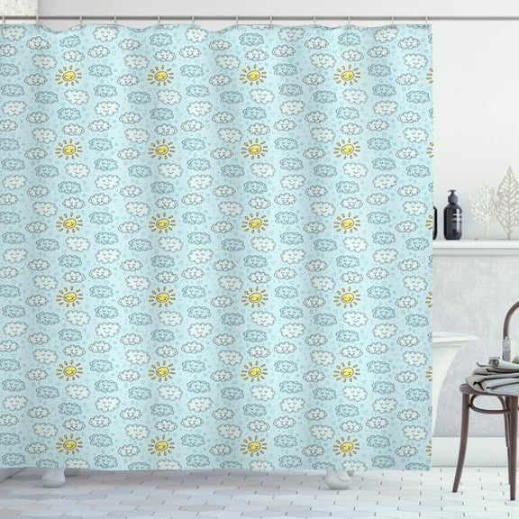 Ambesonne Rain Shower Curtain, Clouds and Sun Print, 69"Wx84"L, Pale Blue Indigo