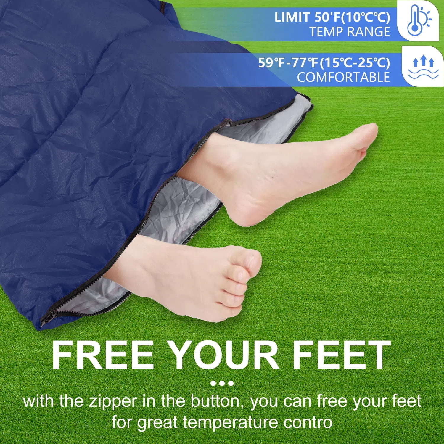 Teblint Camping Sleeping Bag for Adults Kids, Cold Weather Warm Sleeping Bag with Compression Bag for 3 Seasons, Compact Camping Essentials Gear Accessories Hiking Sleep Must Haves-Blue