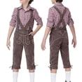 thumbnail image 2 of Trikvn Boys Bavarian Traditional Costume Plaid Long Sleeve Shirt and Suspender Shorts Set with Embroidery Details Classic Lederhosen Outfit for Halloween Party, 2 of 7