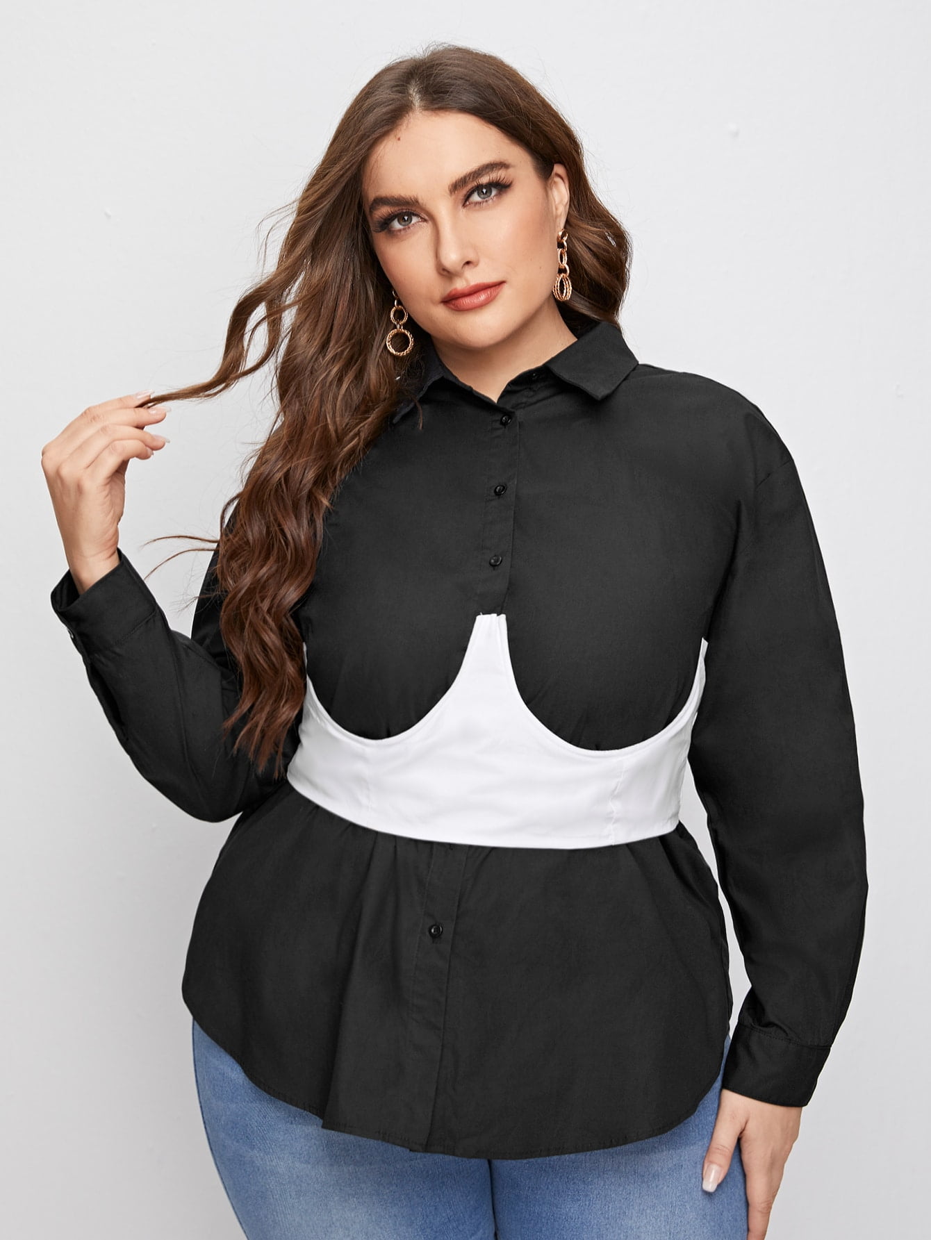Button Front Blouse With Corset 