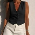 thumbnail image 2 of DondPO Womens Vest Women's V Neck Buttons Vest Summer Elegant Chic Sleeveless Single Breasted OuterwearVests Female Waistcoat Tops Women's Outerwear Vests Vest Women Trendy Black M, 2 of 8