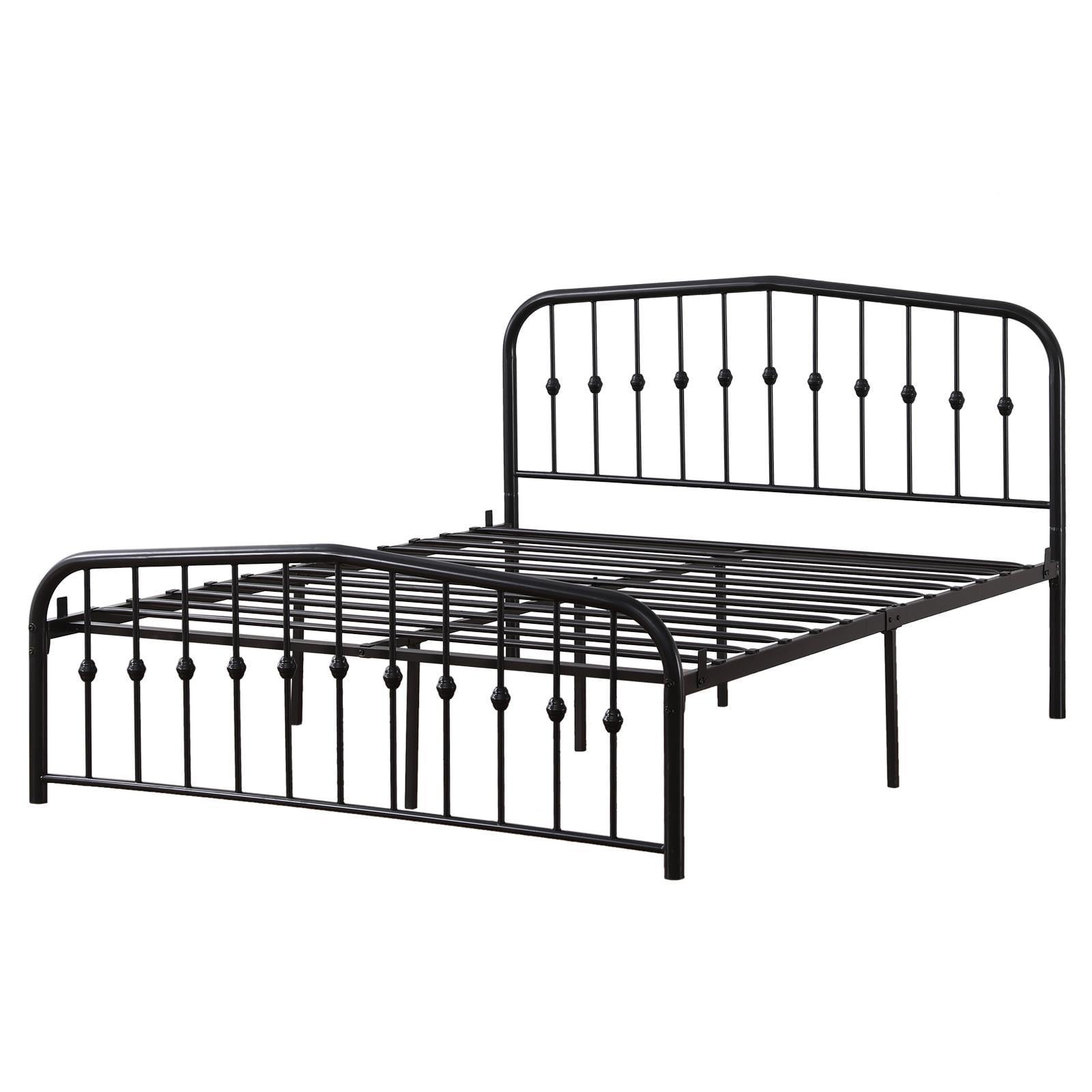 Details about   Queen Size Vintage Metal Bed Frame Platform with Headboard and Footboard 