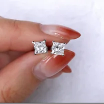 Teena Gems 1 ct Princess Cut FL/D Diamond Earrings, 14k White Gold, 7mm Screw Back