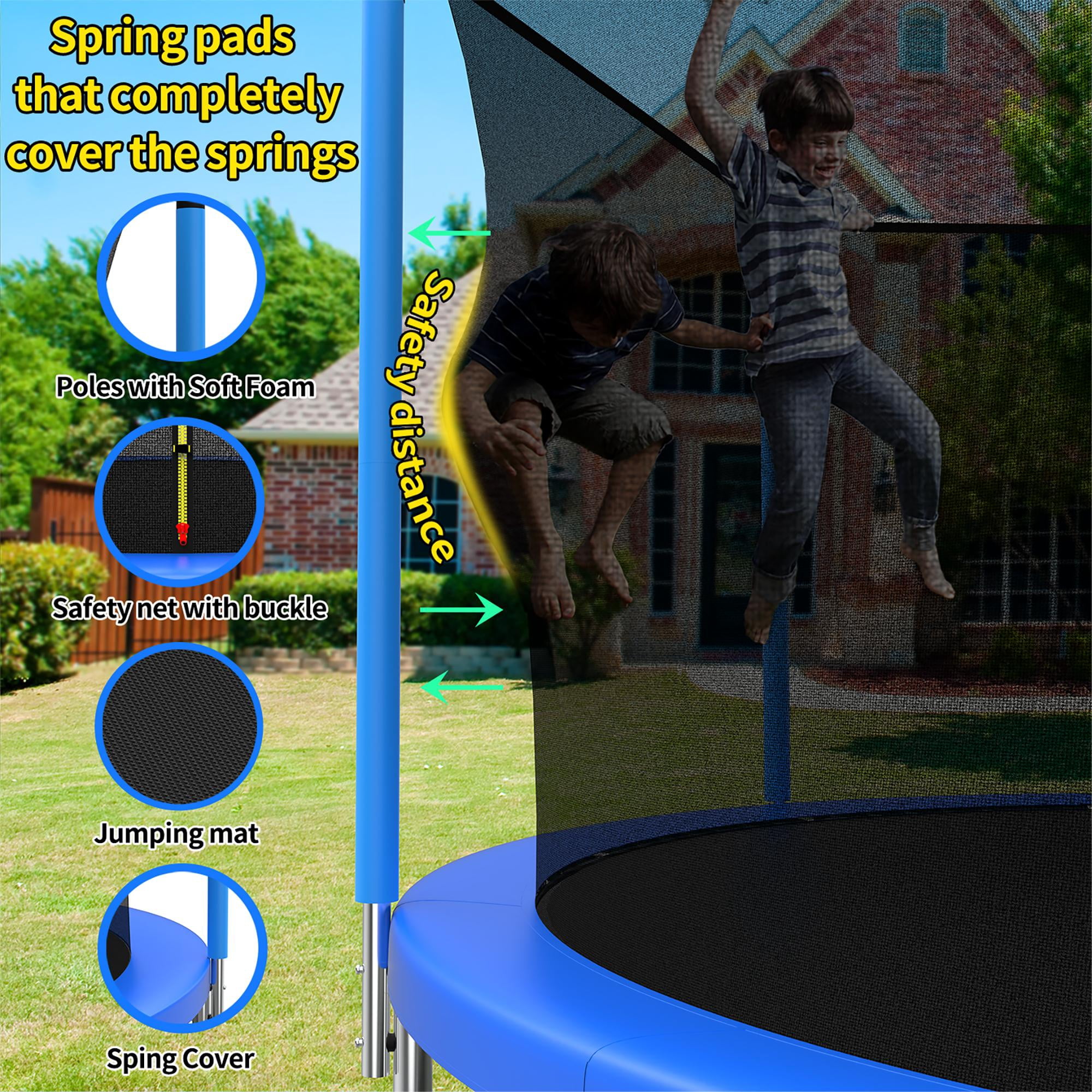 Mersco 14FT Heavy Duty Trampoline with Enclosure Net , Slide Outdoor Big Trampoline for Backyard,Kids Trampoline with Basketball Hoop,Birthday and  Holiday Gifts for Kids,Green