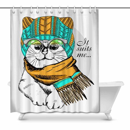 Pop White Cat With Knitted Hat Scarf And Glasses Bathroom Decor