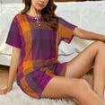 thumbnail image 4 of Susaid Purple Yellow Buffalo Plaid Print Women's Pajama Set, Button-Up Sleepwear with Elastic Waist Shorts, Perfect for Lounging, Yoga, Beach, and Casual Wear-Medium, 4 of 7