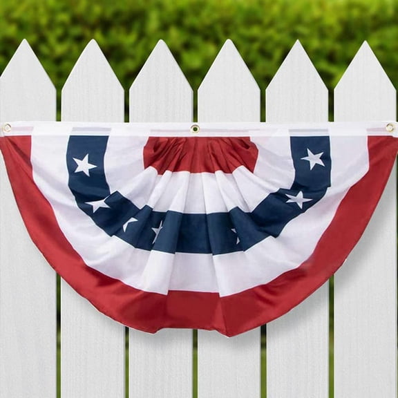 American Flag Bunting Flags Outdoor, Patriotic Bunting Outdoor Red White and Blue Bunting, USA Pleated Fan Flag Half Fan Banner for Outside Home 4th of July Decoration