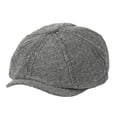 thumbnail image 2 of Opvise Men Fashion Autumn Winter Classic Herringbone Pattern Octagonal Hat Extended Brim Beret Hat Newspaper Painter Hat Fashion Accessories Light Grey, 2 of 8
