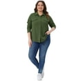 thumbnail image 3 of DARING DIVA Women's Plus Size Knit Casual Long Sleeve Button Down Shirts 3X Army Green, 3 of 5