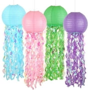 Naler 4 Pack Jellyfish Paper Lanterns 12 inch Hanging Mermaid Wishes Lantern for Kids Birthday Baby Shower Party Decors,Multi-Color