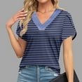 thumbnail image 2 of T-shirts Décontractés à Pois pour Femmes, Col Rond, Manches Courtes, Mode 2024 Printemps Été, Coupe Ample, Bleu Foncé-1 L, 2 of 6