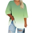 thumbnail image 3 of Womens Oversized Plus Size Tops, 3/4 Sleeve Shirts for Women Summer Fashion Ombre Tie Dye V Neck T-Shirts Spring Clothes, 3 of 5