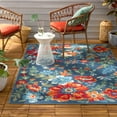 thumbnail image 3 of TOWN & COUNTRY EVERYDAY Hibiscus Bloom Modern Floral Indoor Outdoor Area Rug, UV Fade Resistant, High-Low Pile, Blue/Red/Beige, 5'2"x7'2", 3 of 13