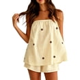 thumbnail image 3 of Womens 2 Piece Outfits Short Sets Strapless Summer Polka Dot Shorts Casual Loose Fit Tank Top Vacation Shorts Matching Sets Yellow L, 3 of 5