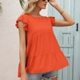 thumbnail image 4 of Lu's Chic Women's Soft Blouse Crew Neck T Shirt Short Sleeve Shirt Cute Loose Fashion Ruched Ruffle Summer Orange X-Large, 4 of 4
