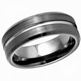 thumbnail image 2 of Tungsten Rings for Men Wedding Bands for Him Womens Wedding Bands for Her 8mm Gun Metal Grooved Center Beveled Edge, 2 of 5