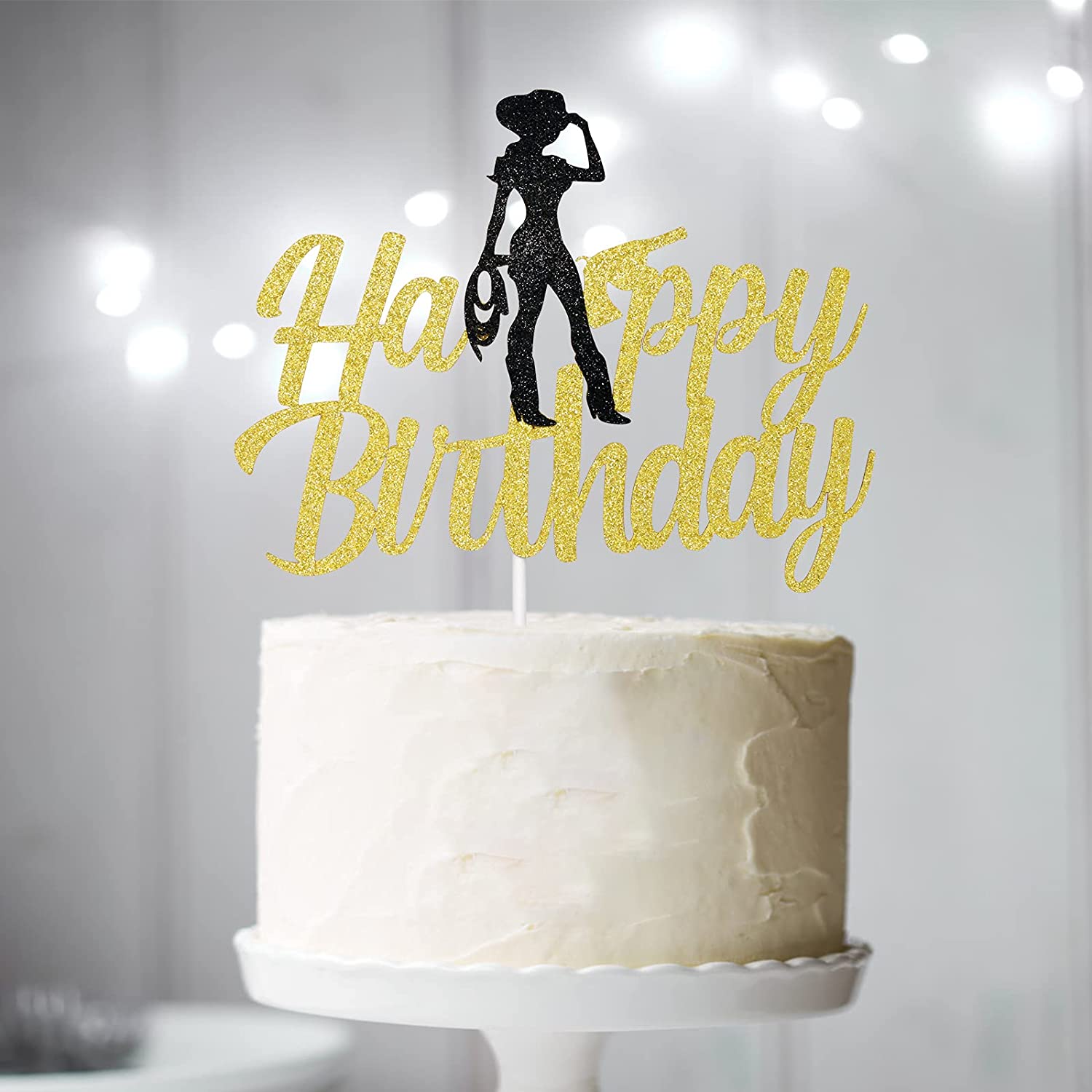 Bannière 'Joyeux Anniversaire' Style Cowgirl - 3 Mètres, Carton Pailleté, Avec Carte D'insertion, Pour Fête à Thème