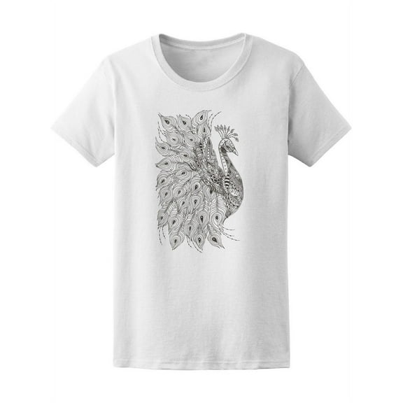 Floral Zen Doodle Peacock T-Shirt Women -Image by Shutterstock, Female x-Large