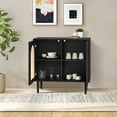 thumbnail image 5 of 32" Tall 2 Arch Door Accent  Storage Cabinet Natural Rattan Door Credenzas Sideboard TV Stand Home Dining Room, Black, 5 of 8