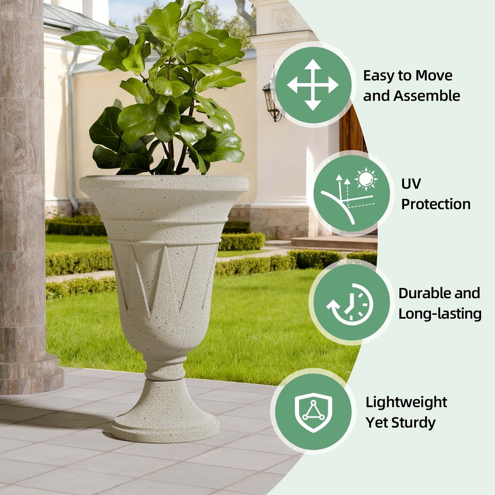 Chiccushion 23.6" Large Urn Planters for Outdoor Plants, Set of 2 Plastic Flower Pot for Wedding Party Bridal Shower Garden Patio Home Decor, off-White