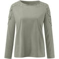 thumbnail image 5 of Green Women's Long Sleeve T-shirt, Women'S Round Neck Solid Color Hollow Stitching Long Sleeved T Shirt,Women's Long sleeve T-shirt M, 5 of 5