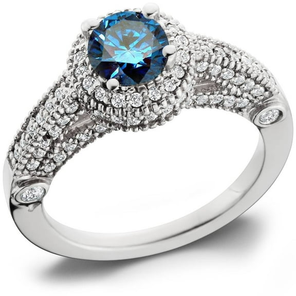 Pompeii 1 1/6Ct Blue Diamond Halo Engagement Ring in White Gold Lab Grown (H,I2)