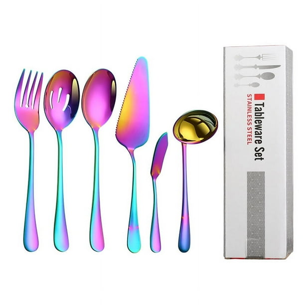 Juego de vajilla de acero inoxidable para uso público, juego de seis piezas, cuchara, tenedor, colador, cuchillo para mantequilla y pala para pasteles