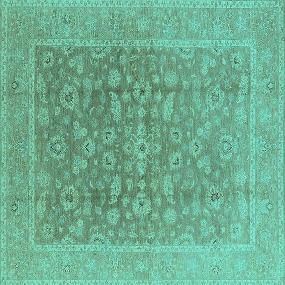 Ahgly Company Machine Washable Indoor Square Oriental Turquoise Blue Traditional Area Rugs, 3' Square