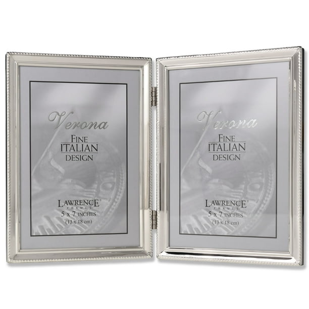 Lawrence Frames Polished Silver Plate 5x7 Hinged Double Picture Frame