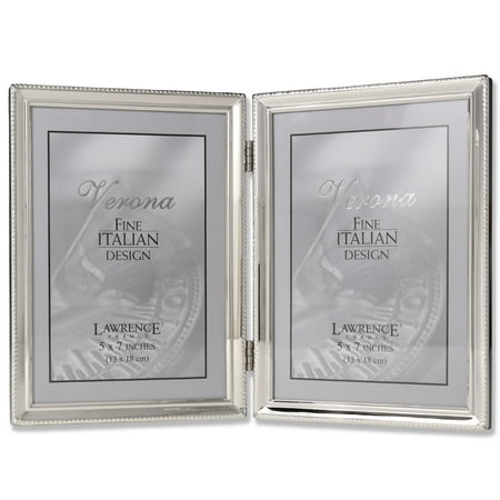 Polished Silver Plate 5x7 Hinged Double Picture Frame - Bead Border (Best Way To Polish Silver Plate)