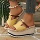 thumbnail image 2 of Sandalias de Cuña de las Mujeres Casuales Open Toe Mule T Correa, Zapatos Negros de las Mujeres Más Tamaño Tejido Tacón Primavera Verano, 2 of 9