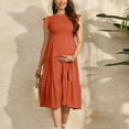 thumbnail image 5 of XJDJHC Women's Materntiy Dress Maternity Casual Short Sleeve Crew Neckdress Pregnant Bohemian Solid Color Flowy Maxi Dresses Tiered Dresses For Women, 5 of 6