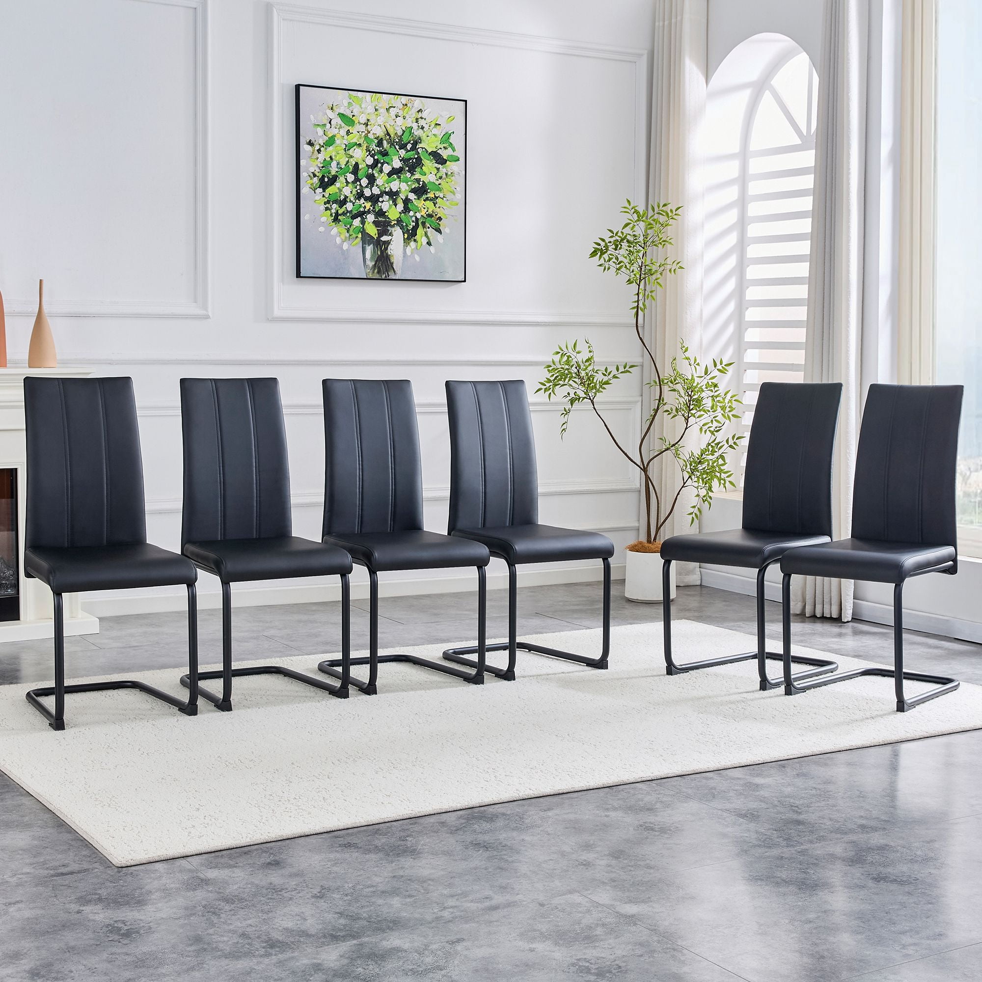 Black PU Dining Chairs - 2 Pack Modern Kitchen Side Chairs with Metal Legs, High-Back Seating for Dining Room, Living Room & Office