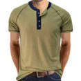 thumbnail image 1 of YDLCAFD Male Spring And Summer Retro Business Casual Travel Multi Buttons O Neck Solid Color T Shirt Short Sleeve Top, 1 of 5