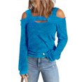 thumbnail image 1 of Blusa de manga larga de moda de Color sólido con diseño recortado y hombros descubiertos para mujer para ir de compras en casa, 1 of 6
