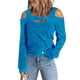 thumbnail image 1 of Blusa de manga larga de moda de color sólido con diseño recortado y hombros descubiertos para mujer para compras en casa Azul XXL, 1 of 6
